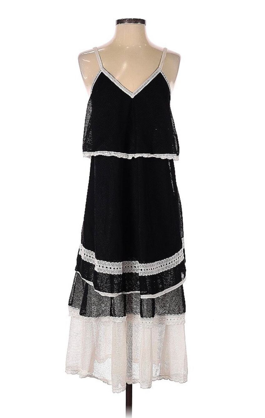 Jonathan Simkhai Sleeveless Black White Tiered Midi Dress sz XS